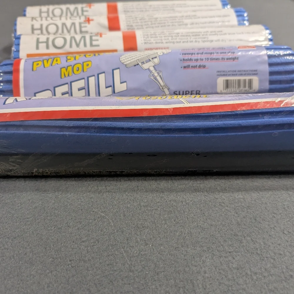(5) PVA sponge mop‎ head refills NEW blue